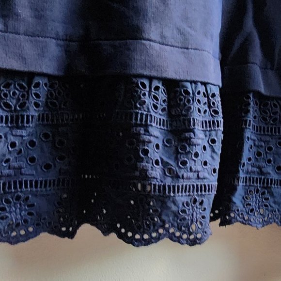 J. Crew Navy Eyelet Lace Trimmed Scoop Neck Sweatshirt Size Medium - Picture 5 of 12